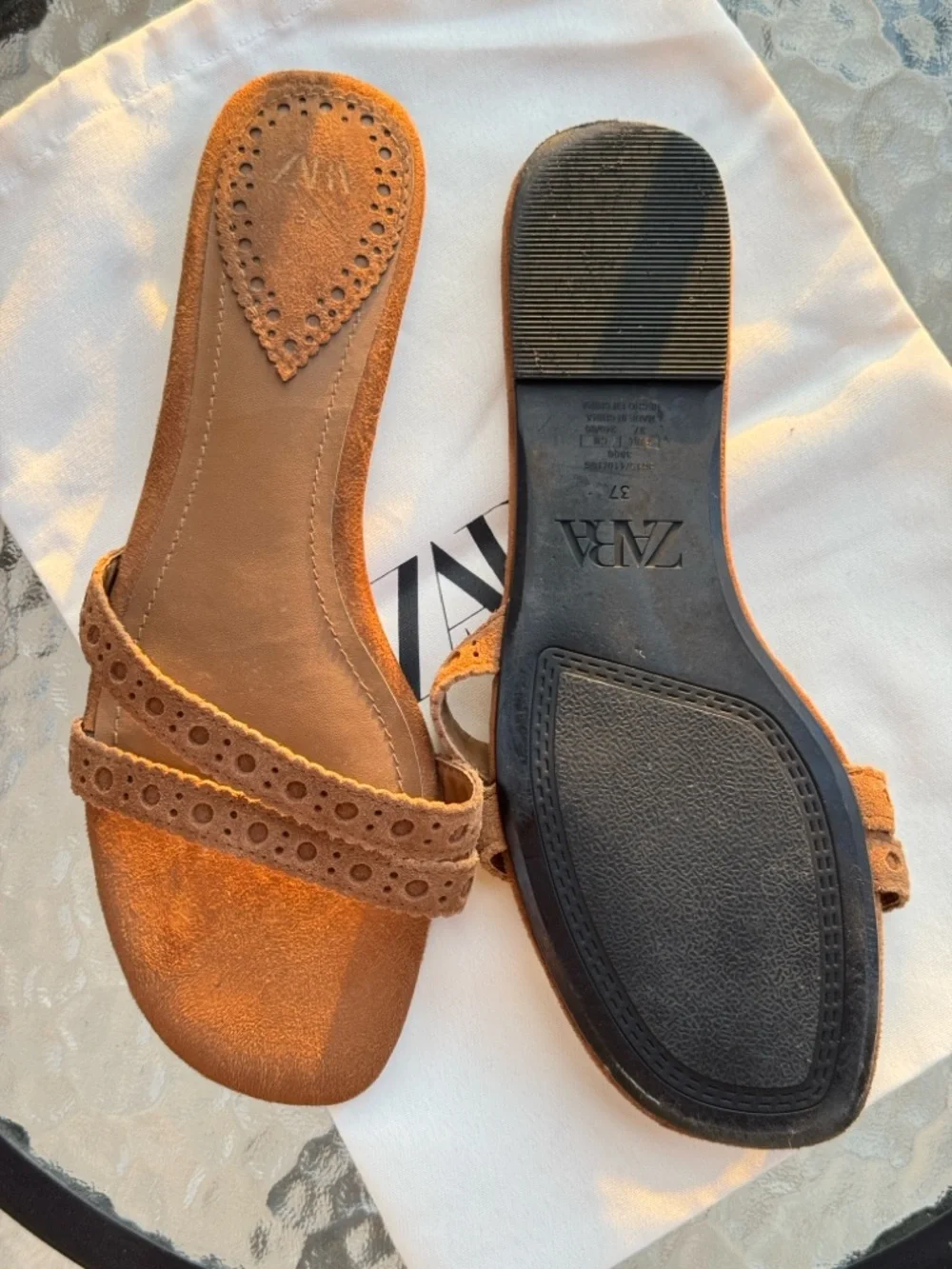 ZARA Brown Suede Double-Strap Slide Sandals - Picture 8 of 8